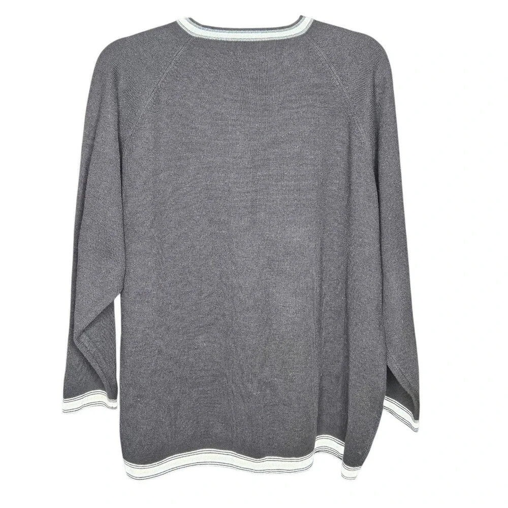 Unionbay Sweater Mens Large Black White Trim Long Sleeve V Neck Knit Casual Y2K